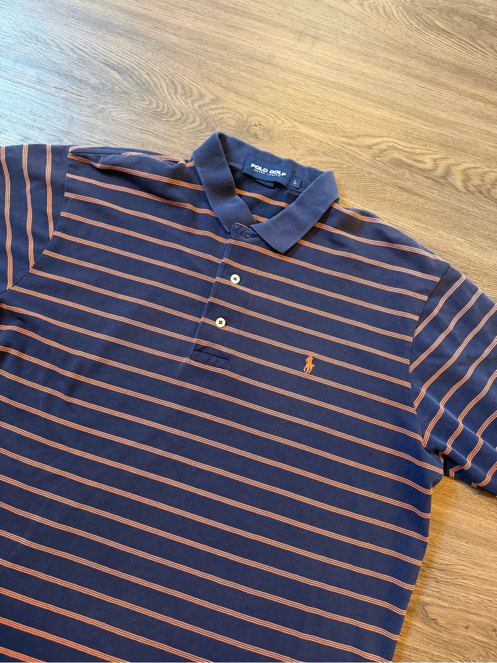 Polo Golf Ralph Lauren Polo Shirt Mens Large Navy Orange Striped Orange Pony